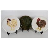 (3) Large Farm Rooster Plates Irene Smith & More