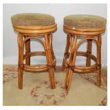 (2) Bentwood Bamboo Swivel Bar Stools
