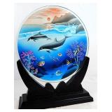 Beautiful Dolphins Glass Art Piece & Display Stand
