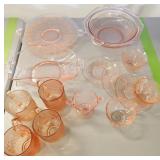 (14) Pink Depression Glass Jeannette Floral & More