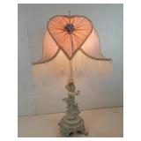 Repro Dale Tiffany Fabric Fringed Shade Cupid Lamp