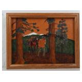 Framed Leather Clock Hand Painted Cowboy