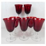 (7) Vtg Style Ruby Red & Clear Goblets