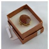10K Yellow Gold Aventurina GoldStone Ring