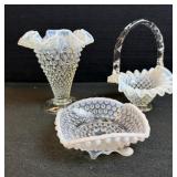 (3) Fenton Hobnail White Opalescent Glass