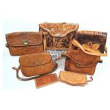 Vtg Western Leather Tooled Handbags, Purses (7)