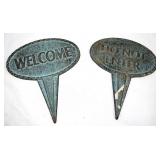 Vintage Cast Iron Brass Accents Oval Lawn Plaques