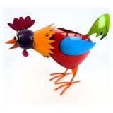 Vtg Enameled Metal Rooster Yard Art-Planter