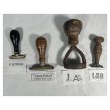 (4) Antique Brass Stamps Monograms and More