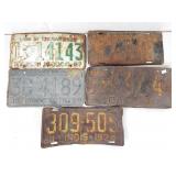 (6) Vtg Metal Asstd State License Plates 30s & 50s