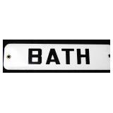 Vintage White Porcelain Metal Bath Sign