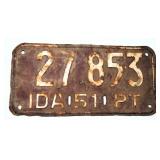 1951 Idaho Personal Trailer License Plate