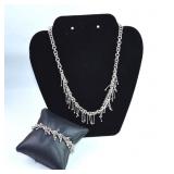 Vtg Sterling 925 Dangle Link Bib Necklace Bracelet