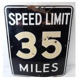 Old Heavy Porcelain 35 Speed Limit Sign 1961