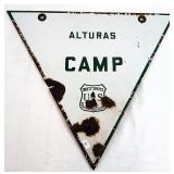 Rare Alturas Camp Idaho Porcelain 2-Sided Sign
