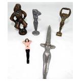 Risque Bottle-Letter Openers, Female Figurines