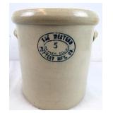 Vtg Western Pottery 5 Gallon Stoneware Crock