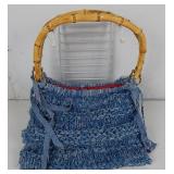 Unique Hand Made Denim Boho Bamboo Handled Handbag