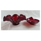 (2) Vgt Ruby Red Glass Bowls Handblown and More