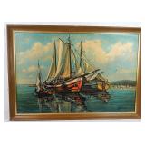 Vintage Moored Sail Ships-A.K. Bilder Print 1966