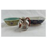 (3) Antique Chinese 'Famille Rose' Bowls & Creamer