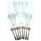 Vintage Ribbed Soda Fountain Glasses, Spoons