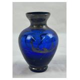 Vgt Venetian Silver Overlayed Cobalt Blue Vase