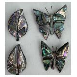 Mexico Sterling Silver Brooches W/ Inlaid Abalone
