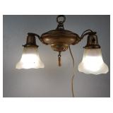 Antique 2 Light Hanging Lamp & Shades