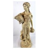 Vtg Woman Carrying Baskets Garden Statue