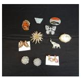 Lot of Vintage Jewelry-Earrings (3) & Brooches (6)
