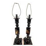 Vtg Japanese Black Etched Metal Table Lamps