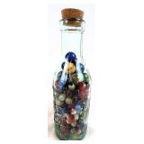 Vintage Marbles In New Glass Milk Jar Bottle