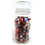 Vintage Marbles In Planter's Peanut Jar