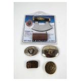 Vintage Belt Buckles (4) & Alaskan Ulu Knife