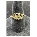14K Gold 2 Hearts Ring W/ A Diamond Set In Each