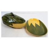 Vtg Shawnee Corn King Casserole Dish, Plate