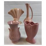 (4) Vtg Pink Pottery and Ceramic Vases