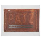 Vtg Patz Material Handling Equp Farm Metal Sign