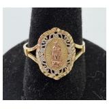 14K Gold Lady of Guadalupe Ring W/ Sunburst Halo