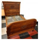 Vintage Louis XV-Style Carved Oak Double Bed Frame