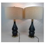 Prussian Blue Ceramic Lamps Retro MCM