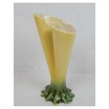 1940s Art Deco Pottery Yellow Folded Floral Vase