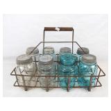 Antique Fruit Jars With Metal Milk Carry Case