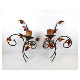 (2) Vintage Metal Wall Sconces w/Gold Leaf Accents
