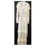 VTG Vict Style Ivory Crocheted Lace Prairie Dress
