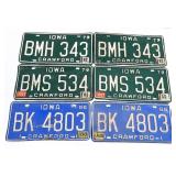 Vtg Iowa Crawford Co Metal License Plates 1979,86