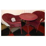 Burgundy Woven Rattan & Wicker Table, Chairs Set