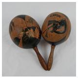 Vintage Hand-Carved Gourd Maracas (2)