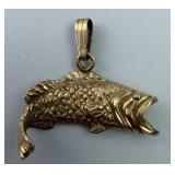 14K Gold Largemouth Bass Fish Pendant 3.13g